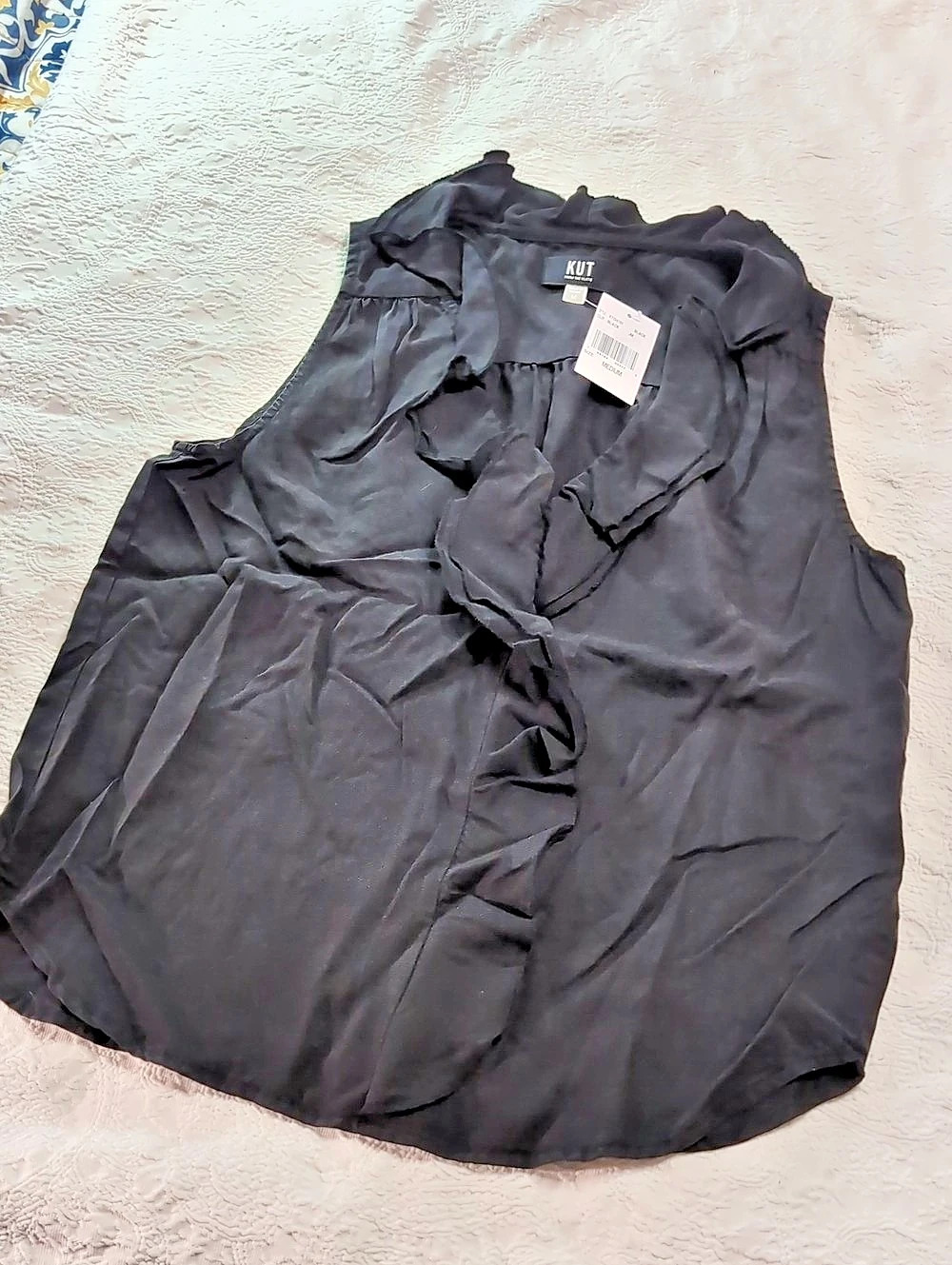 KUT KT1370T Ruffle Blouse in Black Size Medium NWT